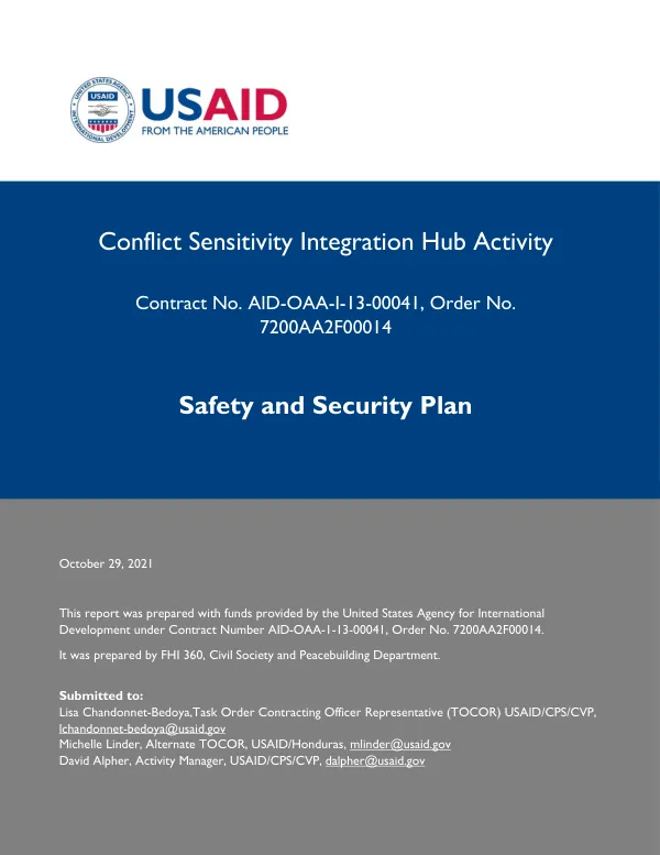 Conflict Sensitivity Integration Hub Activity, Safety and Security Plan
