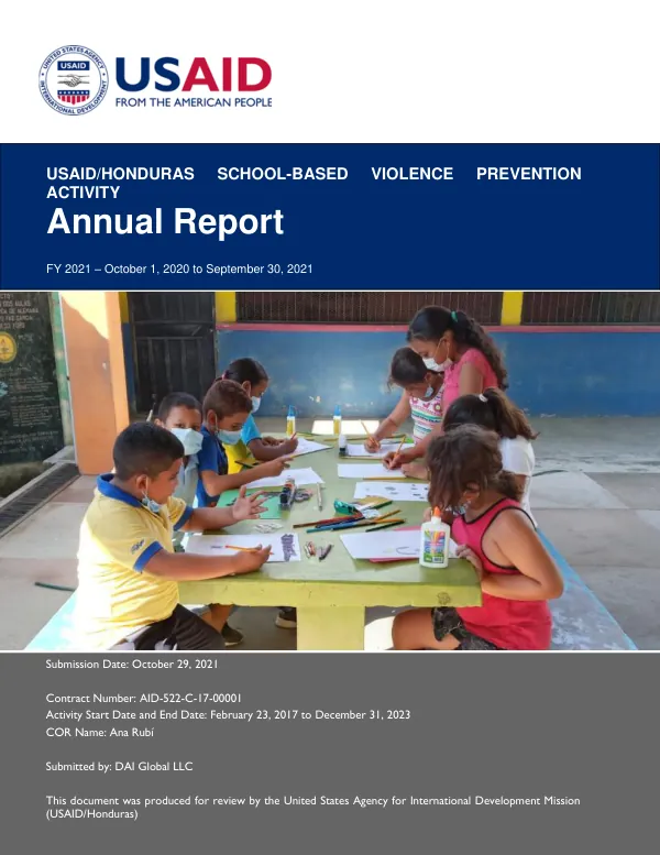 USAID/Honduras School-Based Violence Prevention Activity Annual Report – Q4 FY 2021