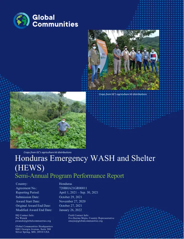 Honduras Emergency WASH and Shelter (HEWS) Semi-Annual Program Performance Report
