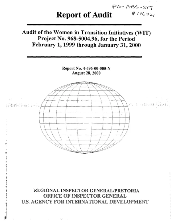 Audit of women in transition initiatives (WIT) project no. 968-5004.96, for the period February 1, 1999 through January 31, 2000
