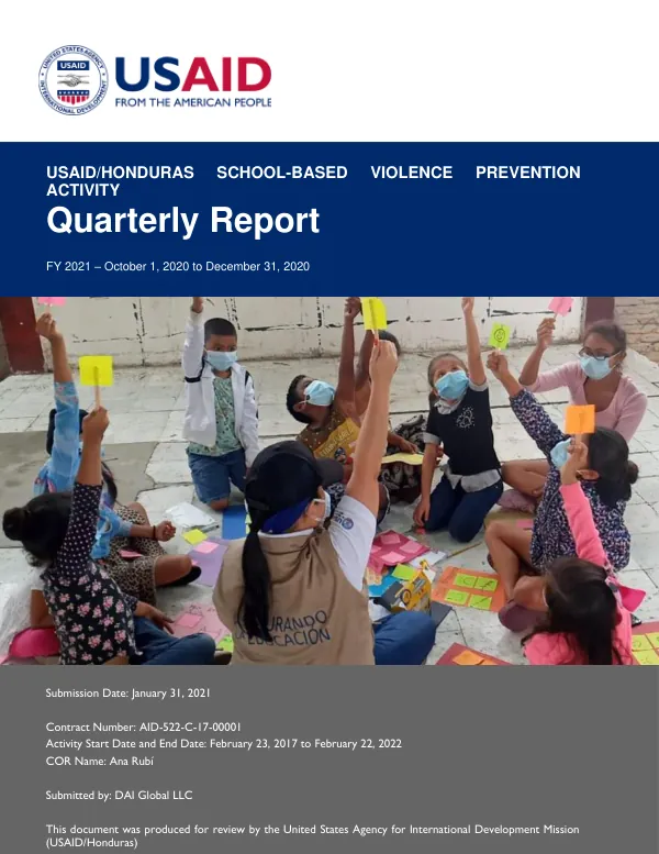 USAID/Honduras School-Based Violence Prevention Activity Quarterly Report – Q1 FY 2021