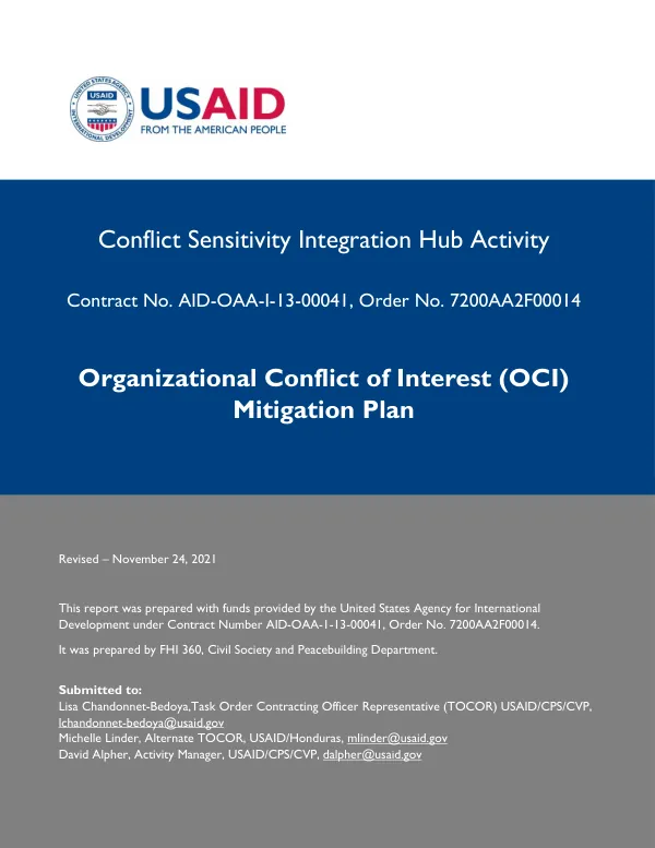 Conflict Sensitivity Integration Hub Activity, OCI Mitigation Plan