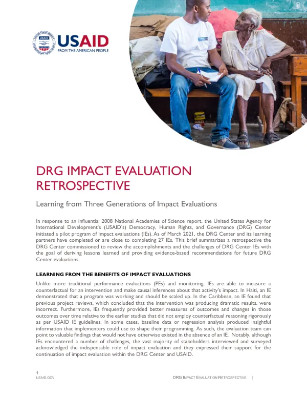 DRG Impact Evaluation Retrospective: Learning from Three Generations of Impact Evaluations