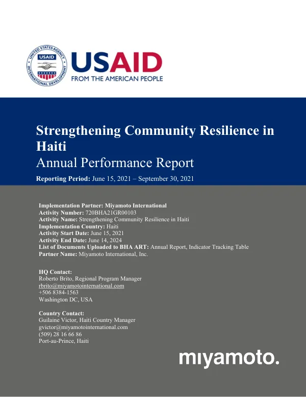 Annual Performance Report: Strengthening Community Resilience in Haiti