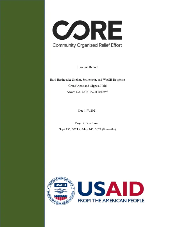 Baseline Report: Haiti Earthquake Shelter, Settlement, and WASH Response
