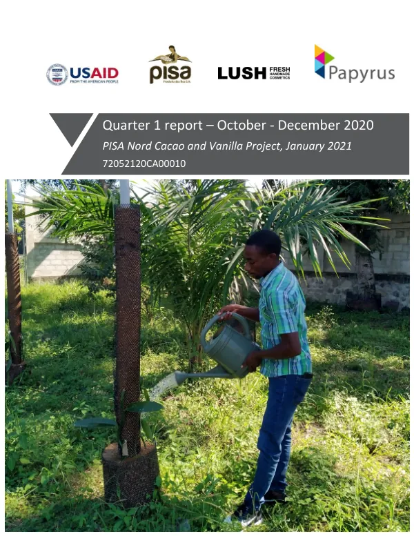 PISA Nord Cacao and Vanilla Project, Year One – Quarter One Report