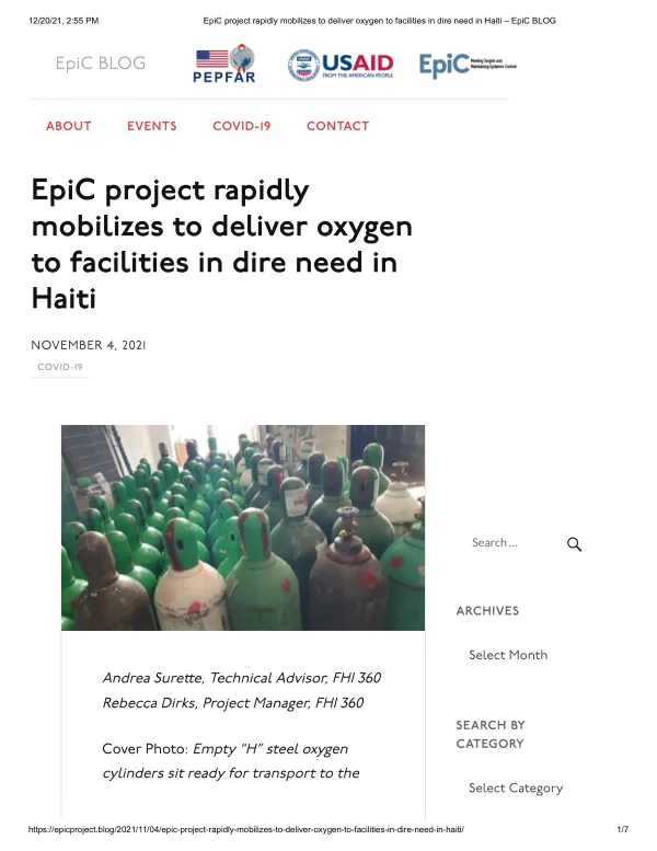 EpiC project rapidly mobilizes to deliver oxygen to facilities in dire need in Haiti