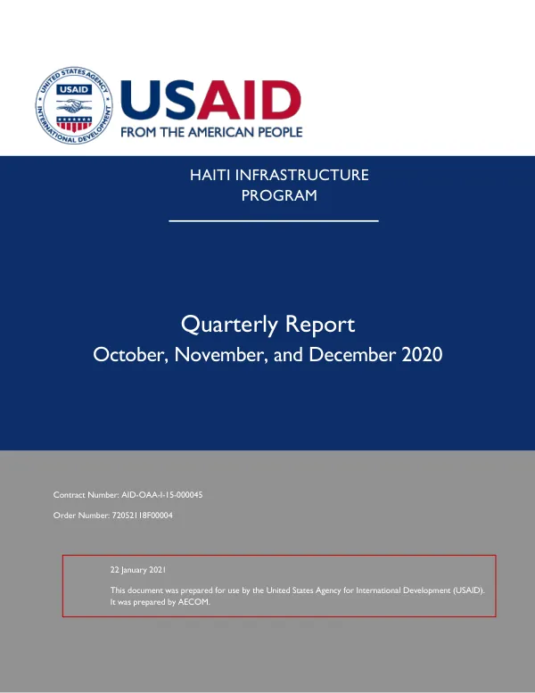 Haiti Infrastructure Program Quarterly Report – October, November, and December 2020