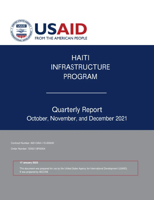 Haiti Infrastructure Program October – December 2021 Quarterly Report