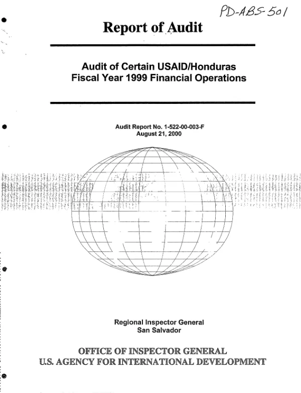 Audit of certain USAID/Honduras fiscal year 1999 financial operations