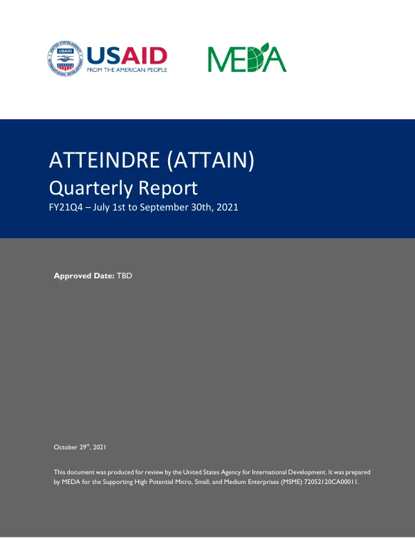 Quarterly Report: ATTEINDRE (ATTAIN) FY21Q4 – July 1st to September 30th, 2021