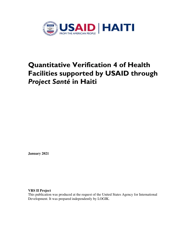 Quantitative Verification 4 of Health Facilities supported by USAID through Project Santé in Haiti