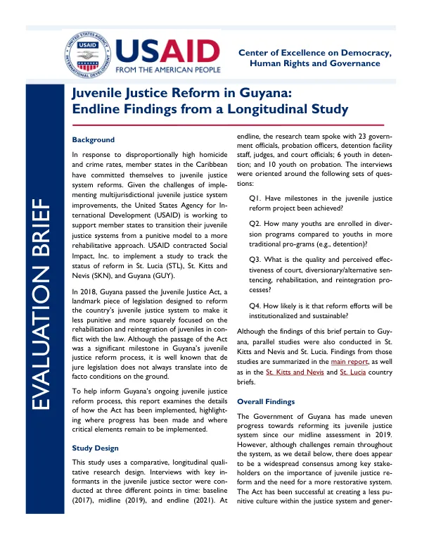 Endline Implementation Brief Guyana: Juvenile Justice Reform