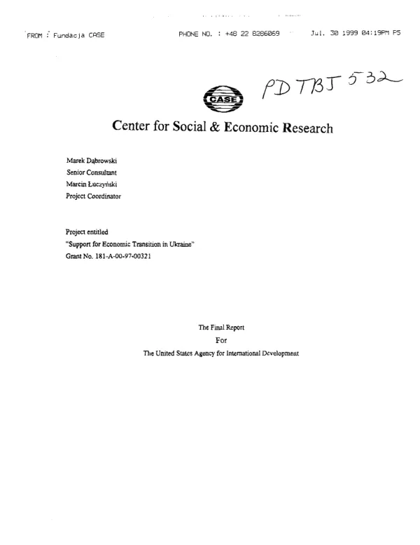 Support for economic transition in Ukraine' : grant no. 181-A-00-97-00321[-00] -- final report