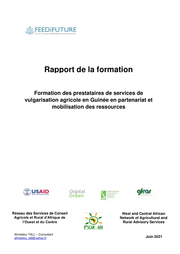 Formation des prestataires de services de vulgarisation agricole en Guinée en partenariat et mobilisation des ressources