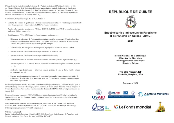 Enquête sur les Indicateurs du Paludisme et de l’Anémie en Guinée (EIPAG) 2021