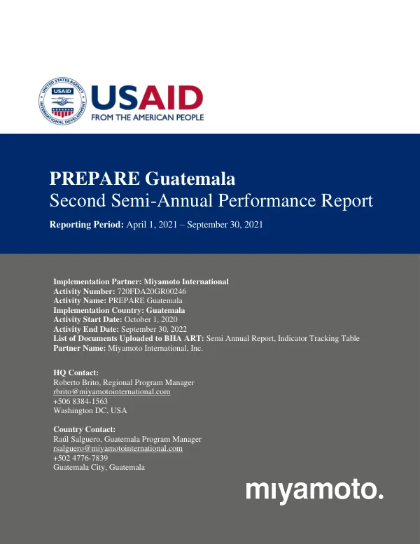 Second Semi-Annual Performance Report: PREPARE Guatemala