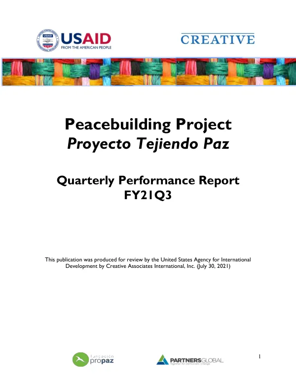 Quarterly Performance Report FY21Q3: Peacebuilding Project