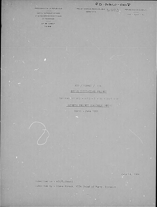 AID/ISERST/VITA, energy initiatives project, contract no. 603-0013-C-00-2001-00 : seventh project quarterly report, April-June 1984