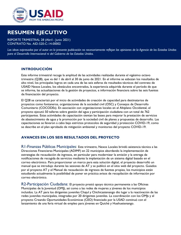 Reporte Trimestral 28 (Abril - Junio 2021)