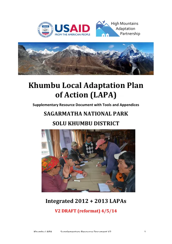 Khumbu Local Adaptation Plan of Action (LAPA) Supplementary Resource Document V2