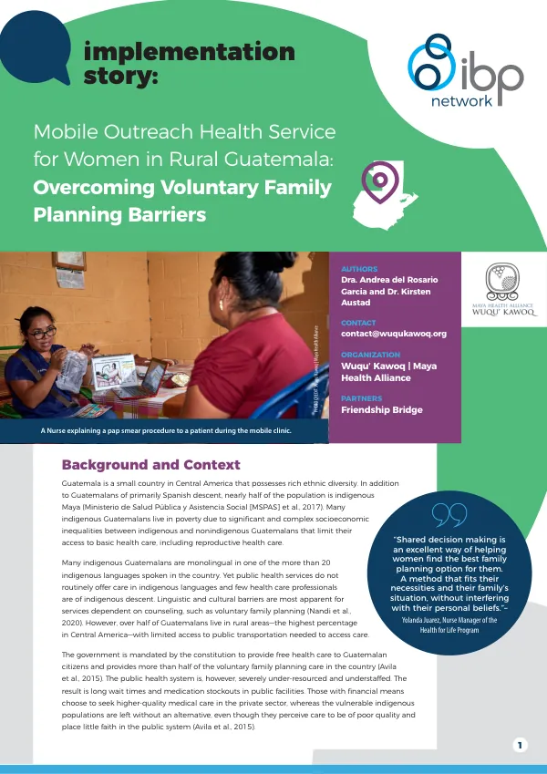Mobile Outreach Health Service for Women in Rural Guatemala: Overcoming Voluntary Family Planning Barriers