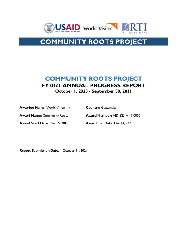 Community Roots Project FY2021 Annual Progress Report
