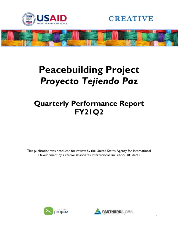 Quarterly Performance Report FY21Q2: Peacebuilding Project