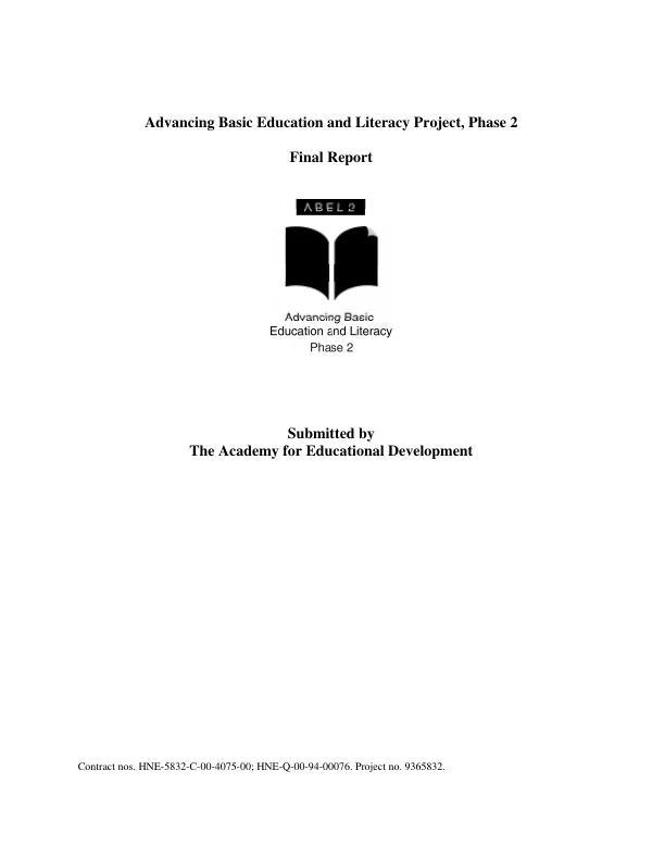Advancing basic education and literacy project, phase 2 [ABEL 2] : final report