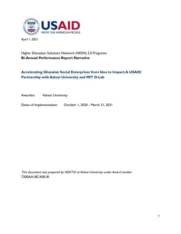 Ashesi 2021 - APS Bi-Annual Performance Report Narrative