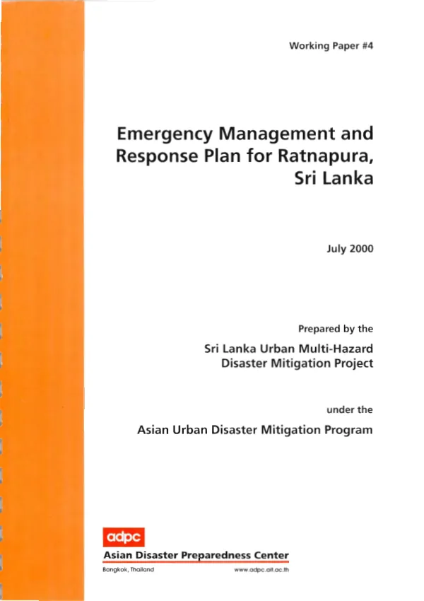 Emergency management and response plan for Ratnapura, Sri Lanka