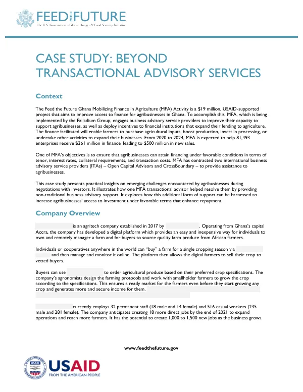Case Study: Beyond Transactional Advisory Services