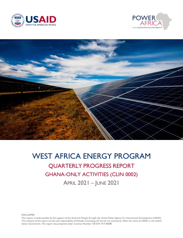Quarterly Progress Report: West Africa Energy Program (WAEP) FY21 Ghana – CLIN 2 Quarter 3 Progress Report