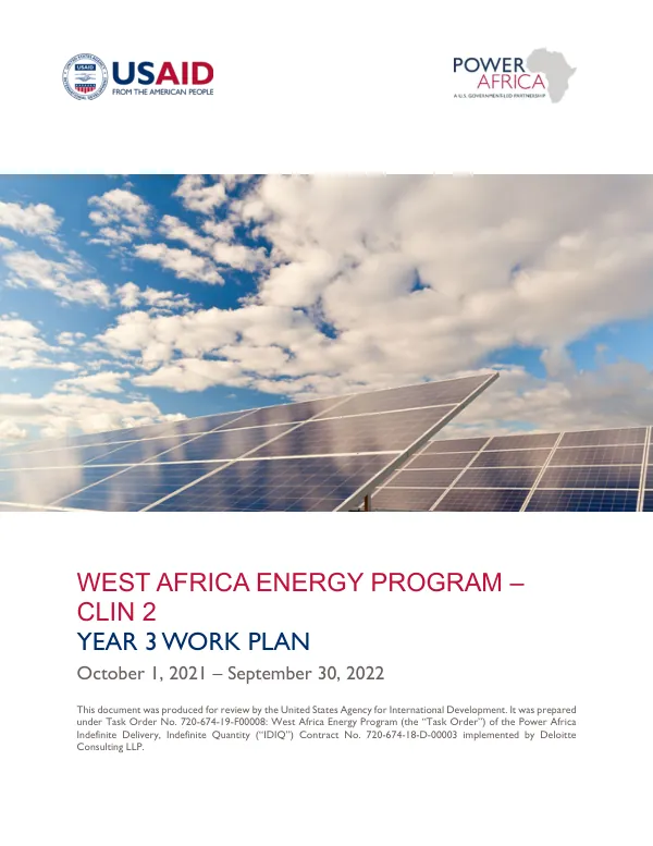 West Africa Energy Program – CLIN 2 YEAR 3 WORK PLAN