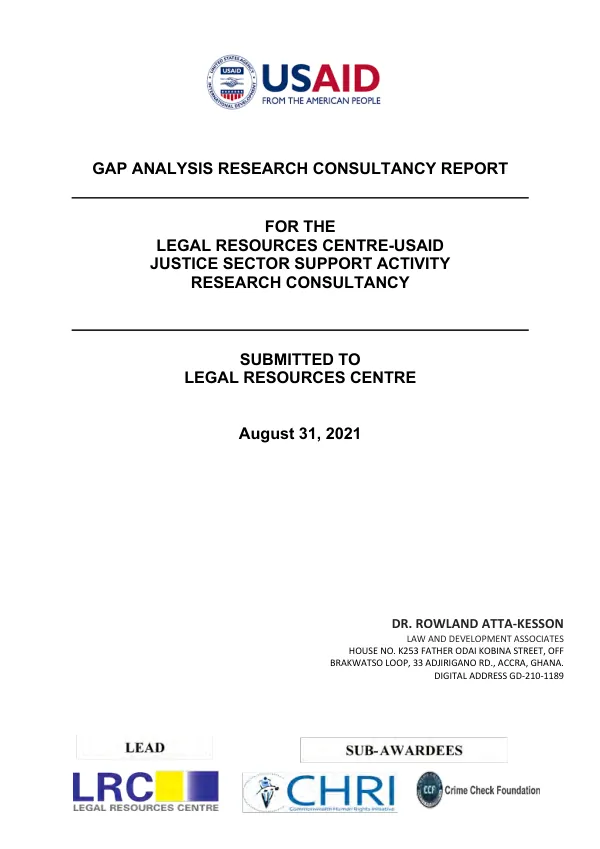 GAP ANALYSIS RESEARCH CONSULTANCY REPORT FOR THE LEGAL RESOURCES CENTRE-USAID JUSTICE SECTOR SUPPORT ACTIVITY