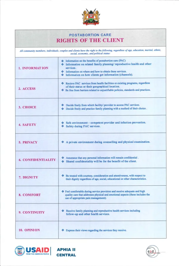 POSTABORTION CARE RIGHTS OF THE CLIENT