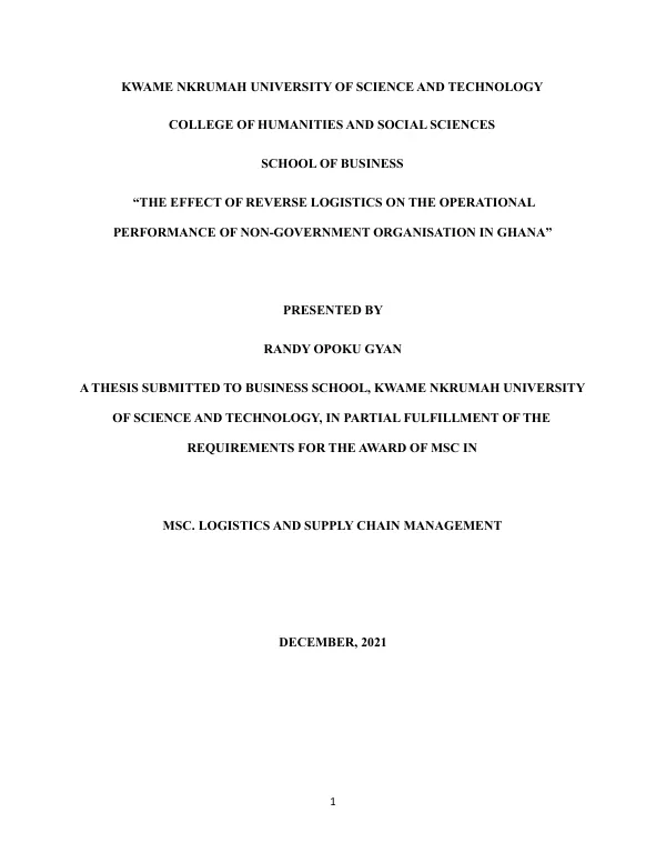The Effect of Reverse Logistics on the Operational Performance of Non-Government Organisation in Ghana