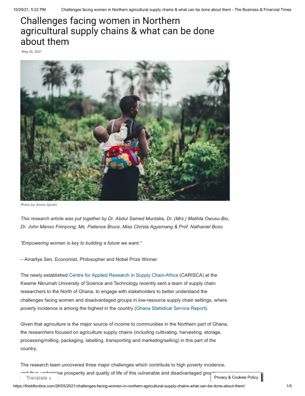 Challenges facing women in Northern agricultural supply chains & what can be done about them