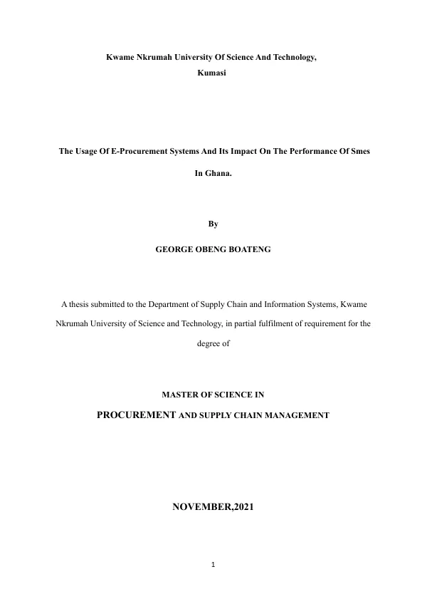 The Usage Of E-Procurement Systems And Its Impact On The Performance Of Smes In Ghana