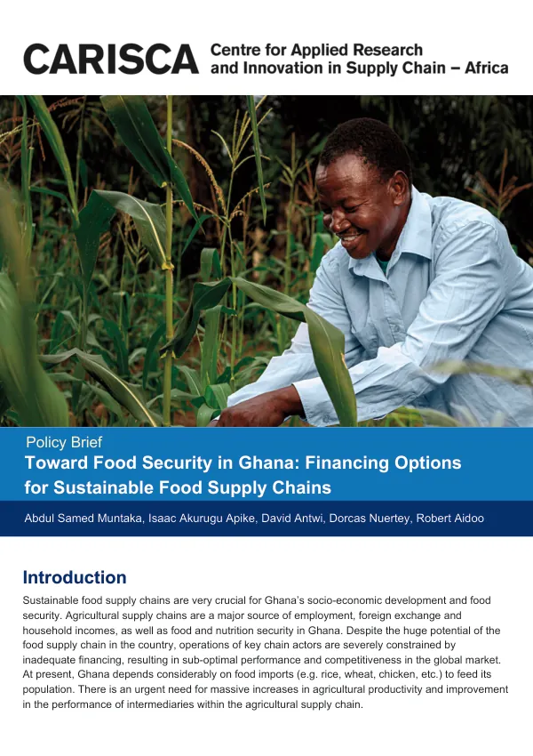 Toward Food Security in Ghana: Financing Options for Sustainable Food Supply Chains