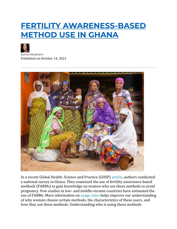 FERTILITY AWARENESS-BASED METHOD USE IN GHANA