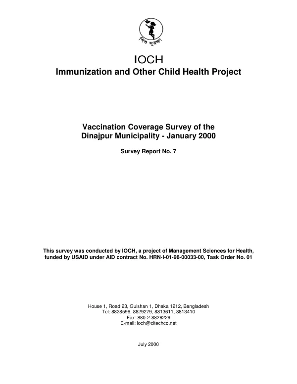 Vaccination coverage survey of the Dinajpur Municipality, January 2000