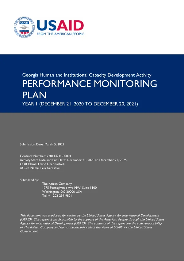 Georgia Human and Institutional Capacity Development Activity Performance Monitoring Plan Year 1