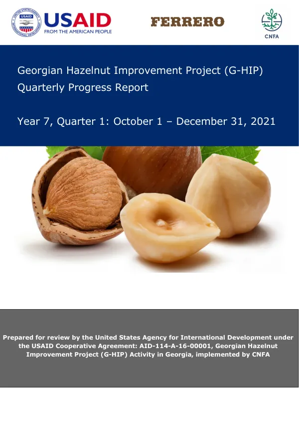 Georgian Hazelnut Improvement Project (G-HIP) Quarterly Progress Report