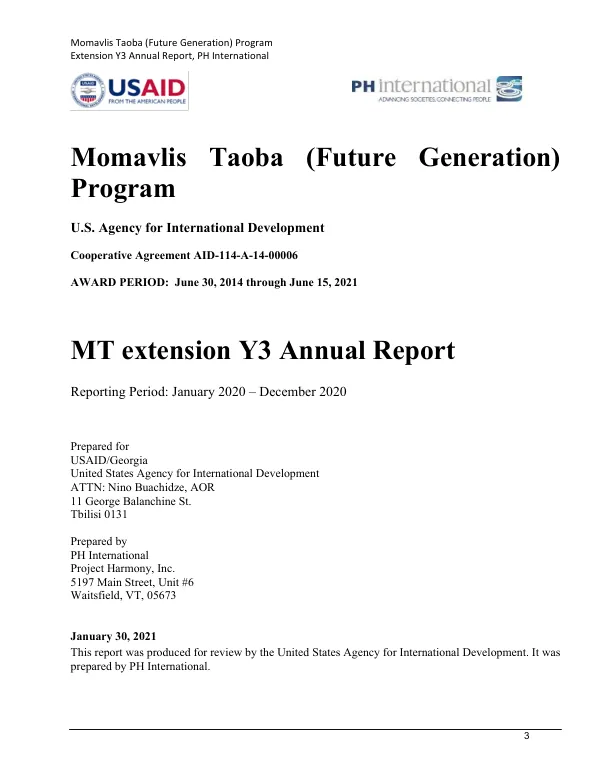 Momavlis Taoba (Future Generation) Program Extension Y3 Annual Report