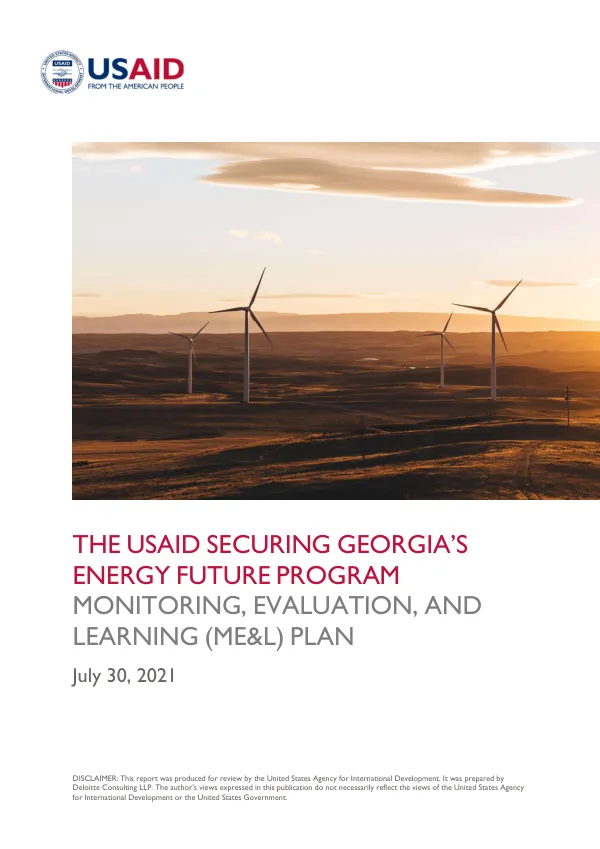 Monitoring, Evaluation, and Learning Plan for USAID Securing Georgia’s Energy Future Program