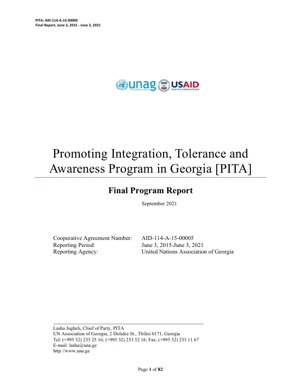 Promoting Integration, Tolerance and Awareness Program in Georgia [PITA] Final Program Report