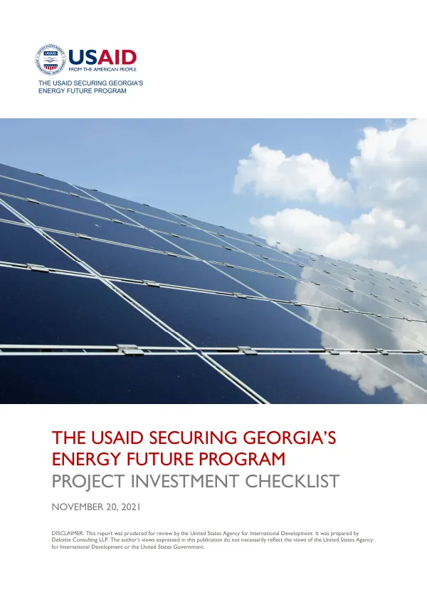 Project Investment Checklist for the USAID Securing Georgia's Energy Future Program