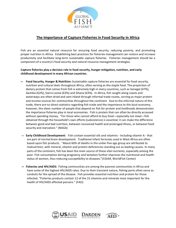 The importance of capture fisheries in food security in Africa