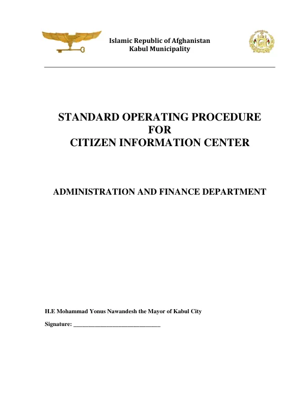 Kabul Municipality Standard Operating Procedure for Citizen Information Center